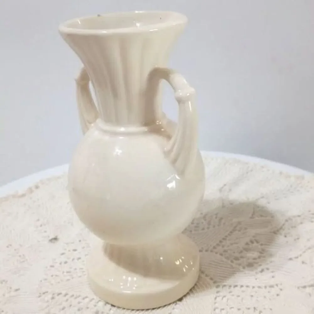 1943 Royal Copley Floral Vase with Handles Vintage Mid Century Ceramic Deco